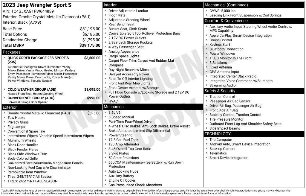 2023 Jeep Wrangler 2-Door Sport S 4x4