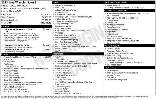 2023 Jeep Wrangler 2-Door Sport S 4x4