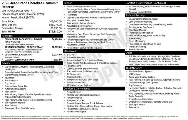 2025 Jeep Grand Cherokee L Summit Reserve 4x4