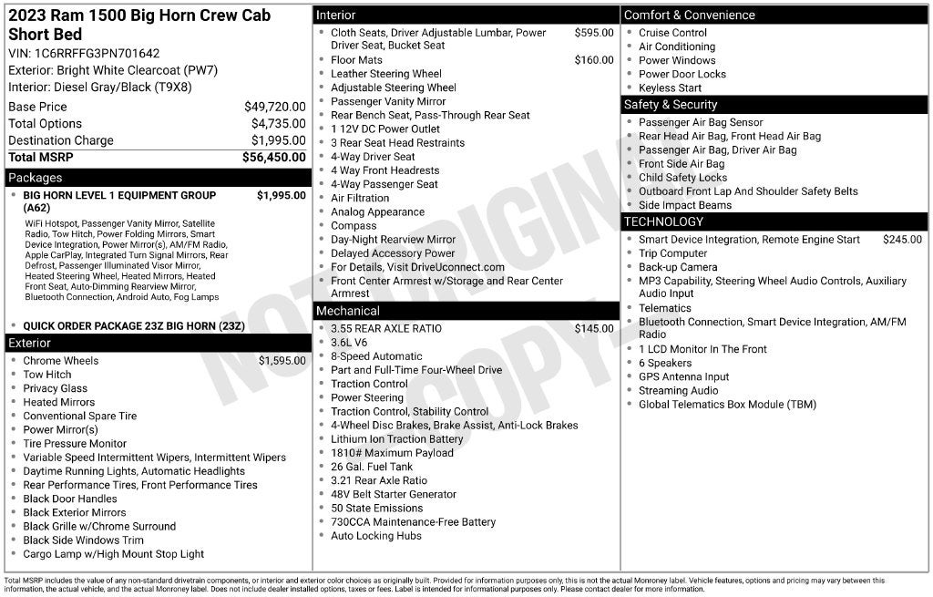 2023 RAM 1500 Big Horn Crew Cab 4x4 5'7' Box