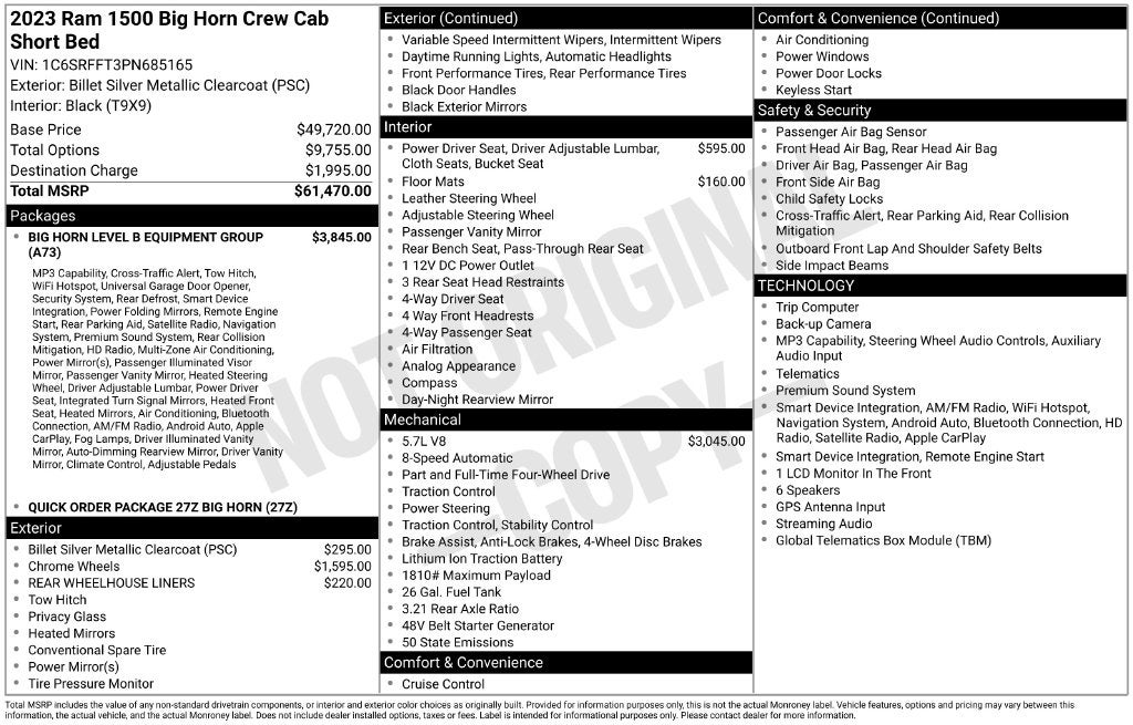 2023 RAM 1500 Big Horn Crew Cab 4x4 5'7' Box