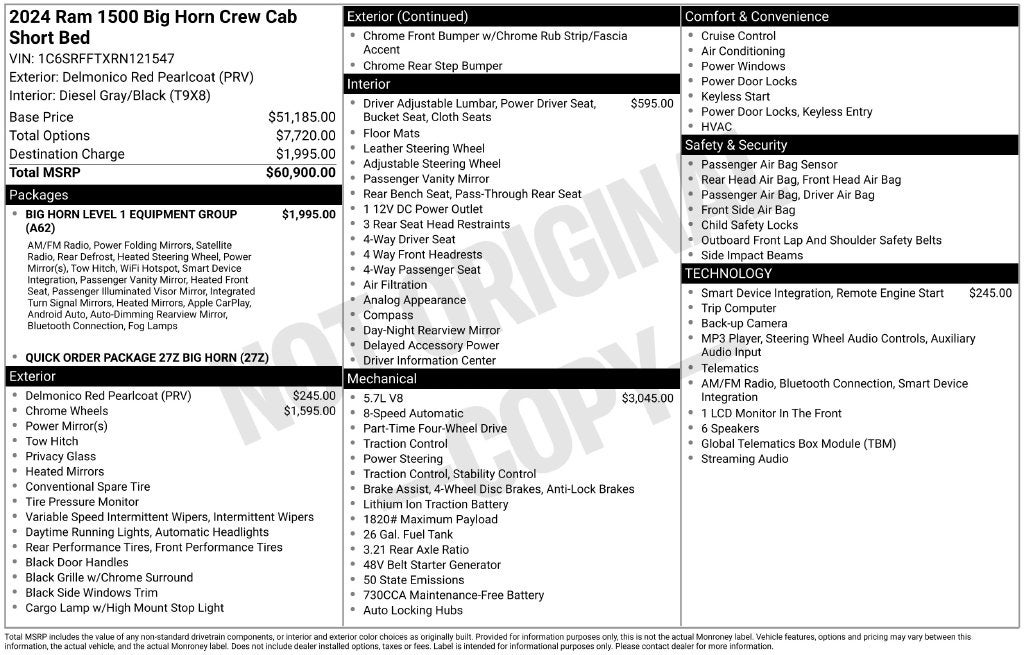 2024 RAM 1500 Big Horn Crew Cab 4x4 5'7' Box