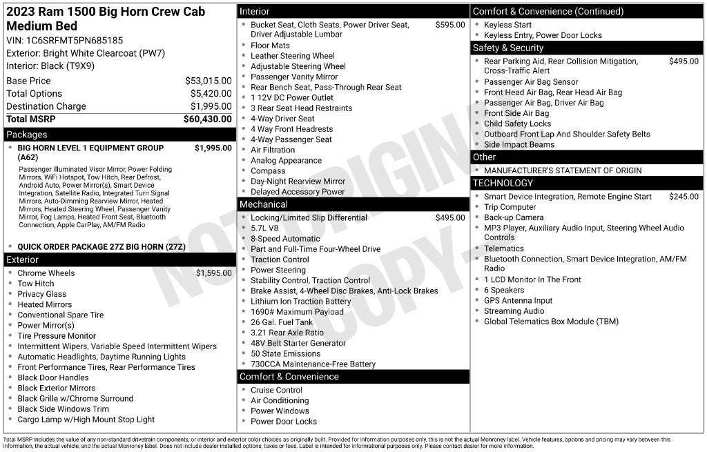 2023 RAM 1500 Big Horn Crew Cab 4x4 6'4' Box