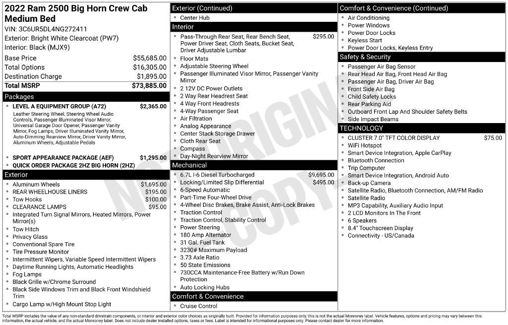 2022 RAM 2500 Big Horn Crew Cab 4x4 6'4' Box