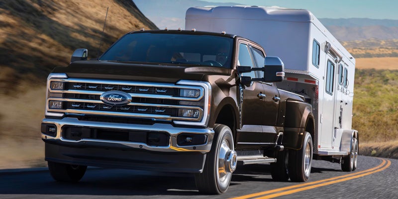 Front view of a Ford Super Duty towing vehicle.