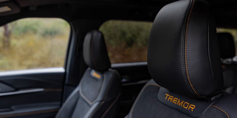 Close-up of a vehicle's premium front seat and interior trim.